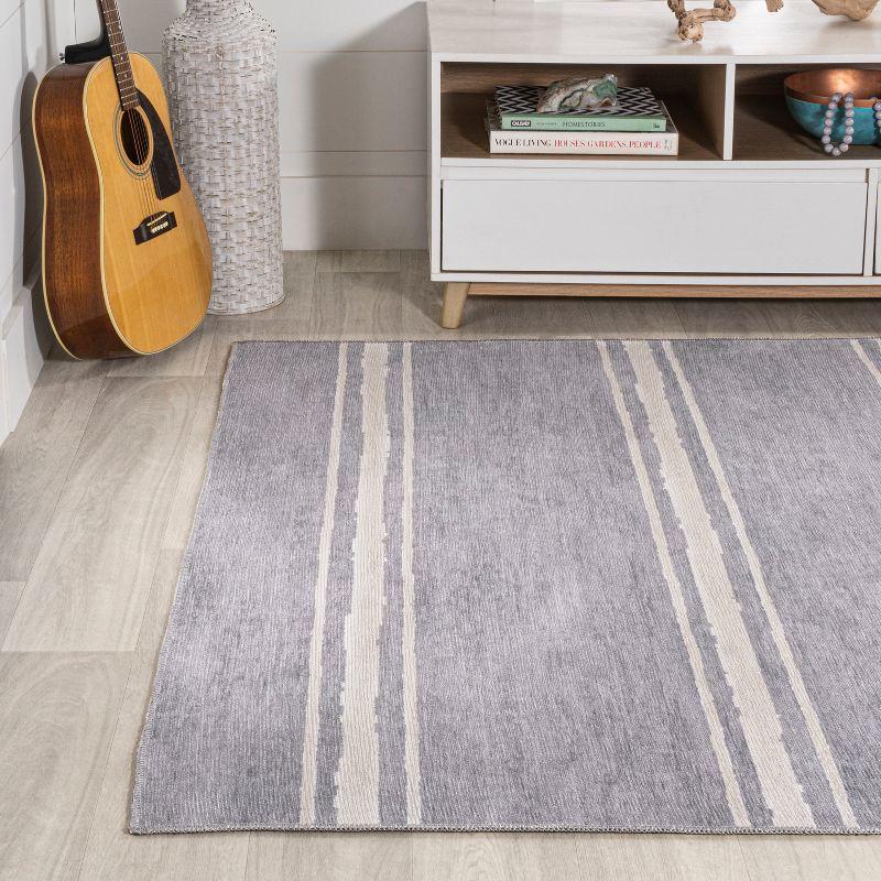 Lavender Ivory Stripe Machine-Washable Rectangular Area Rug