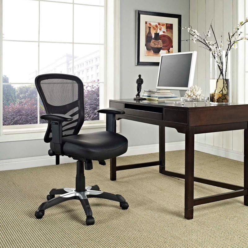 Articulate Mesh Office Chair Black Vegan Leather - Modway: Ergonomic, Adjustable Arms, Swivel, 330lb Capacity