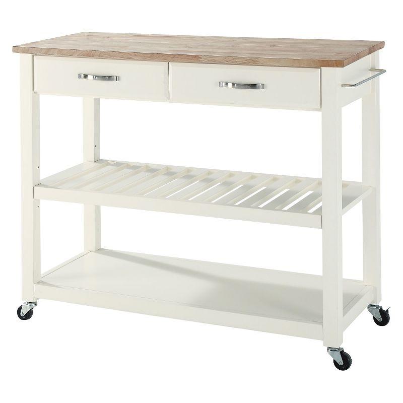 Crosley Natural Wood Top Kitchen Cart/Island with Optional Stool Storage  White : Solid Hardwood, Mobile Storage