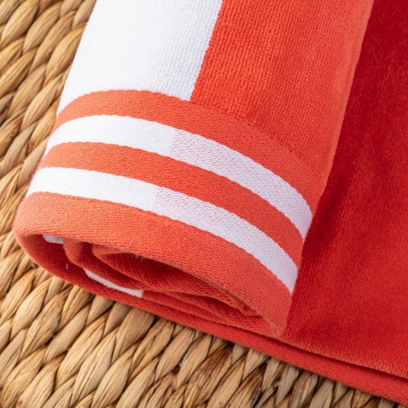 Cabana Stripe Oversized Cotton Beach Towel, Coral - Blue Nile Mills