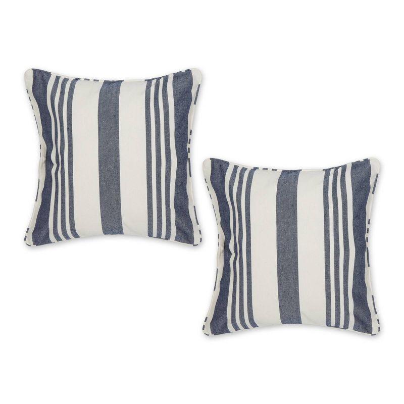 2pc 18"x18" Bold Chambray Striped Recycled Cotton Square Throw Pillow Cover - Design Imports