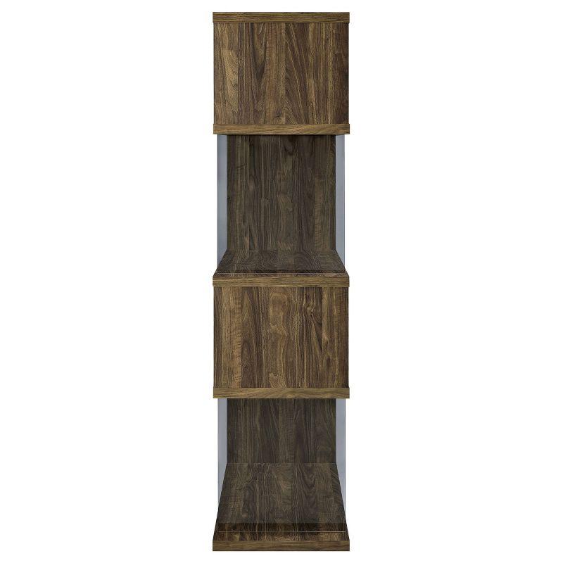 63" Emelle 4 Shelf Zig Zag Bookcase with Glass Panels Walnut - Coaster: Modern Laminated Storage Display