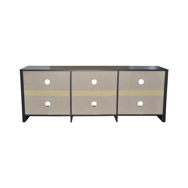 AndMakers 65 in. Modern Black Oak TV Stand For TVs Up To 62" With 6 Open Shelves, Modern Entertainment Center With Storage, TV Console Table