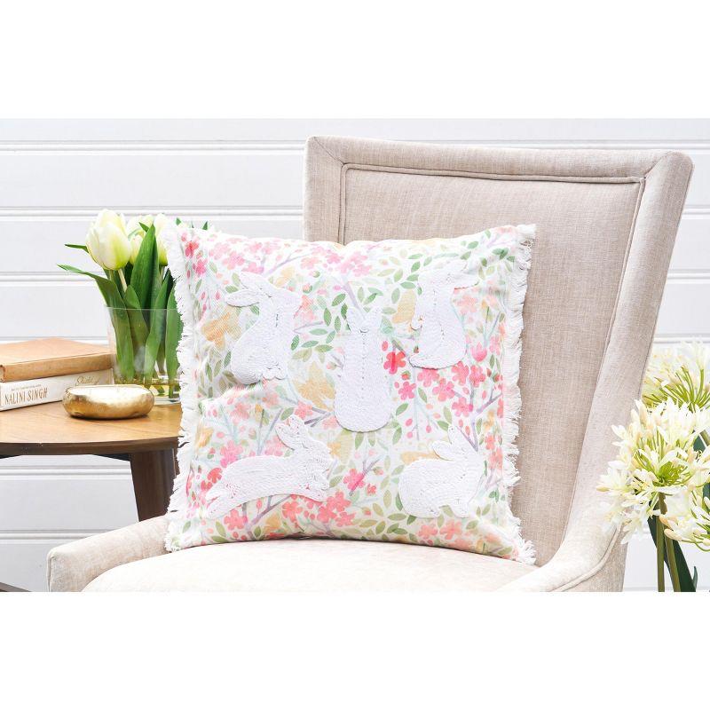 Easter Bunnies Flowers Decorative Throw Pillow