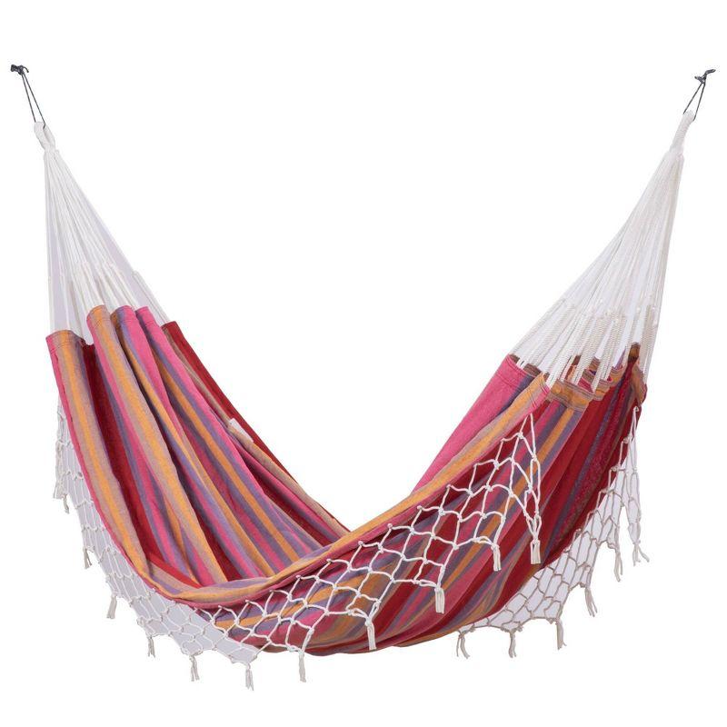 Brazilian Pink Striped Polycotton Double Outdoor Hammock