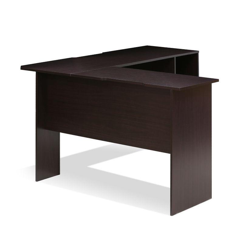 Furinno L-Shaped Computer Desk Study Gaming Table Corner Workstation with Open Bookshelves,Espresso