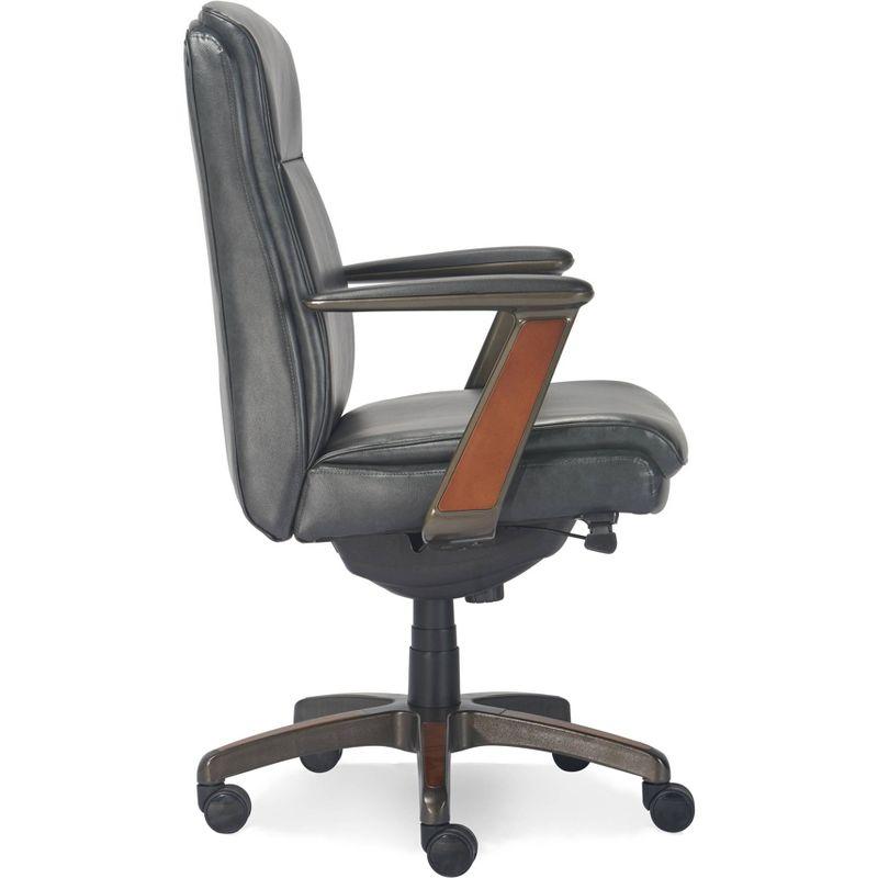 Executive High-Back Black Leather Swivel Office Chair with Wood Accents