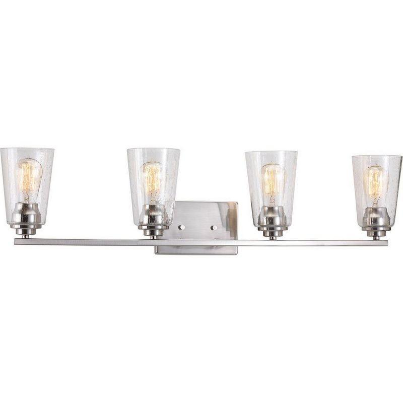 Progress Lighting Debut 4-Light Bath Vanity Fixture, Steel, Brushed Nickel, Clear or Frosted Seeded Shades