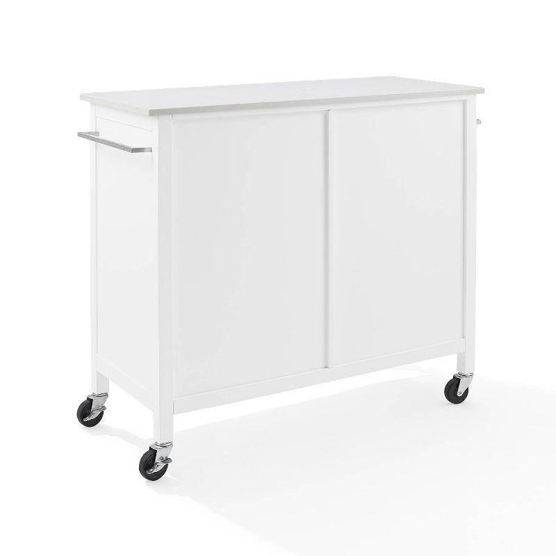 Crosley Soren Stone Top Kitchen Island/Cart White: Rolling Cart with Storage, 2 Shelves, 3 Drawers, Traditional Style