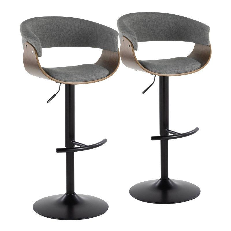 Set of 2 Vintage Modern Adjustable Barstools Black/Walnut/Light Gray - LumiSource: Swivel, Upholstered, Metal Base