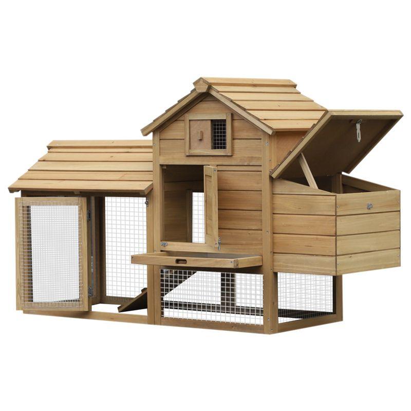 Small Natural Wood Outdoor Chicken Coop with Nesting Box