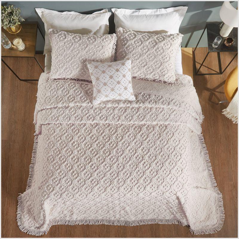 Better Trends Charleston Collection 100% Cotton Bedding sets, Machine Washable Soft and Breathable 4-piece Chenille Bedspread & Sham with Geometric Embroidery, All season
