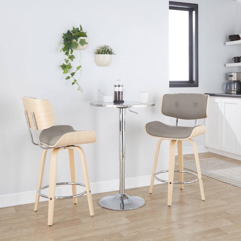 Set of 2 Lombardi Counter Height Barstools Natural/Chrome/Light Gray - LumiSource: Swivel, Kitchen Island-Compatible