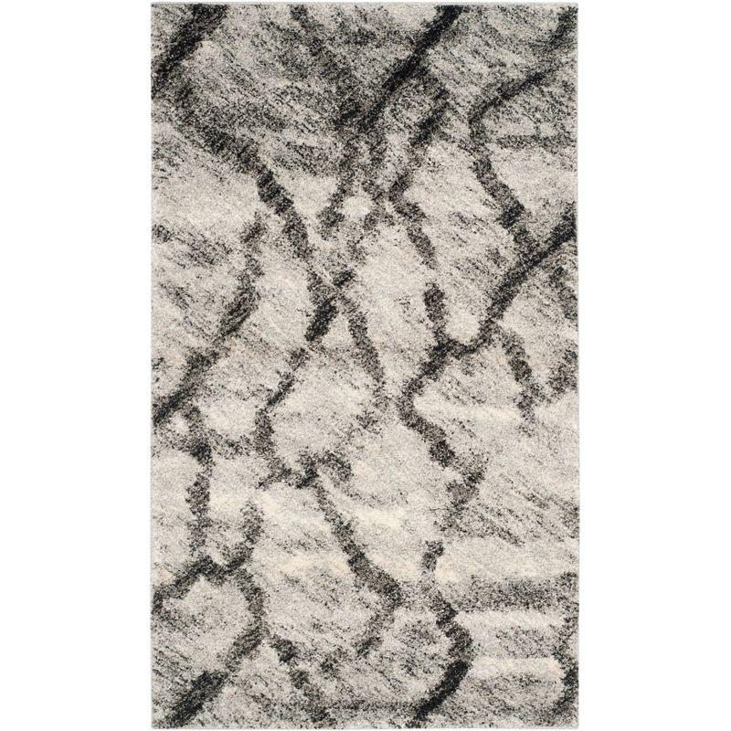 Luxurious Light Grey & Black Abstract Shag Rug 3' x 5'