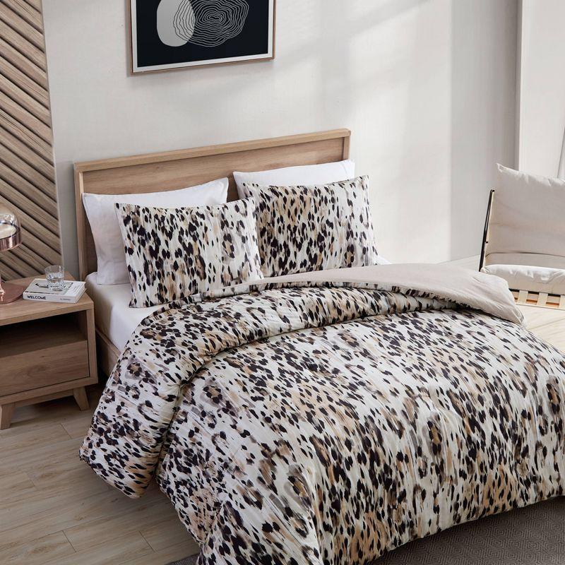 Abstract Leopard Brown Cotton King Duvet Cover Set with Shams