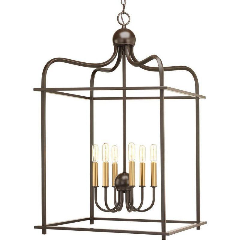 Brushed Nickel 6-Light Open Cage Foyer Pendant