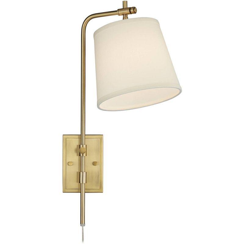 Barnes and Ivy Seline Modern Wall Lamp with Dimmer Warm Gold Metal Plug-in 7" Light Fixture Adjustable Off White Shade for Bedroom Living Room House