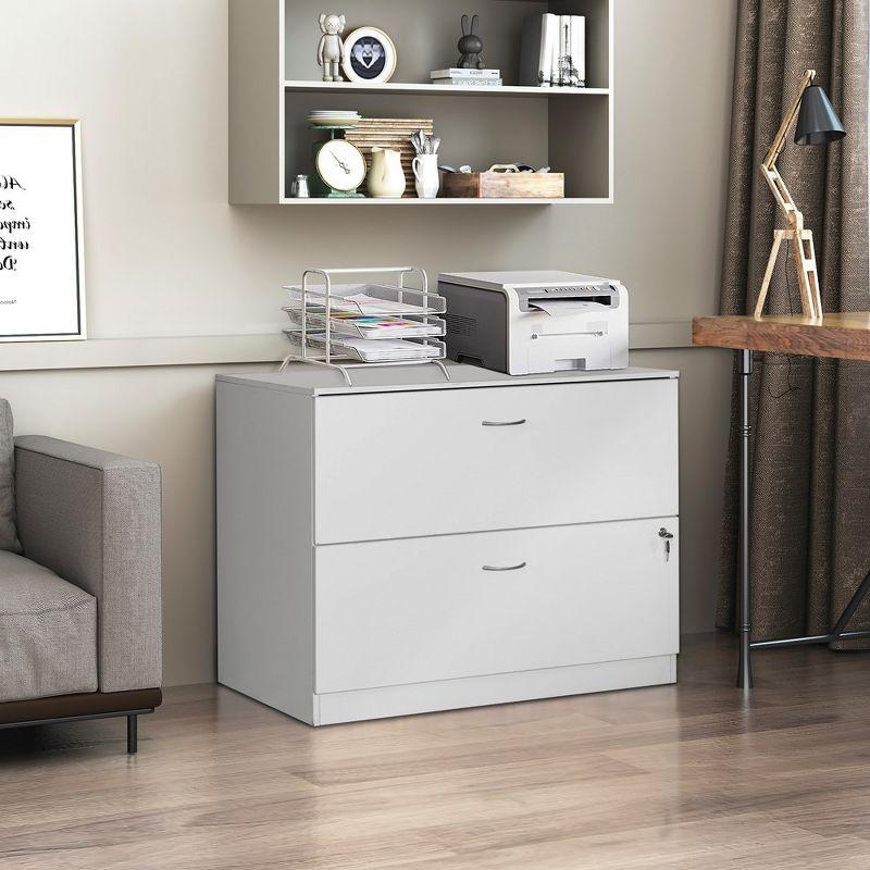 Basicwise 30" Wooden Lateral File Cabinet with Two Spacious Drawers, One Lockable - Suitable for Home Office, Offering Ample Space