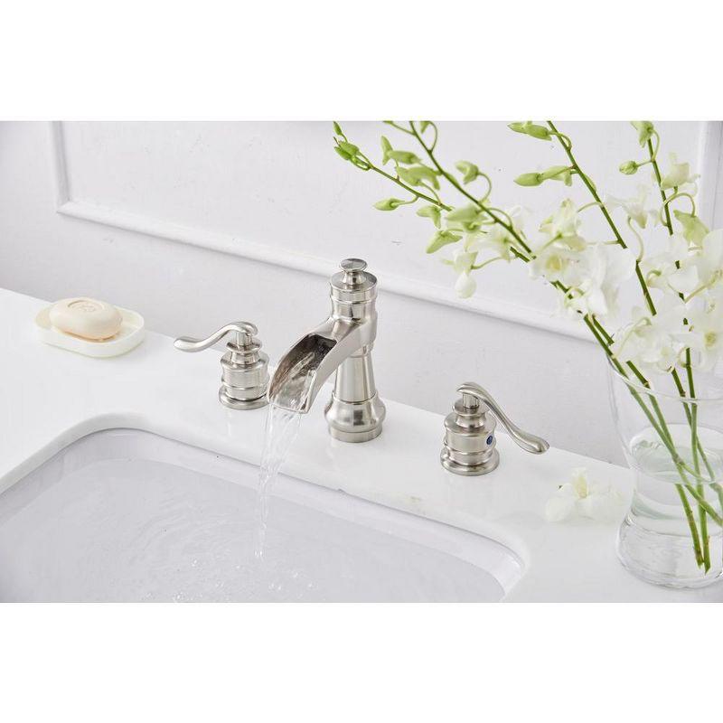 BWE 8 in. Waterfall Widespread 2-Handle Bathroom Faucet With Pop-up Drain Assembly in Spot Resist