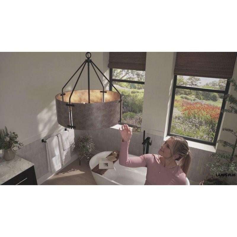 Possini Euro Design Julian 22" Farmhouse Rustic Industrial Pendant Chandelier Ceiling Light Fixture Dining Room Over Table Drum Silver Finish Metal