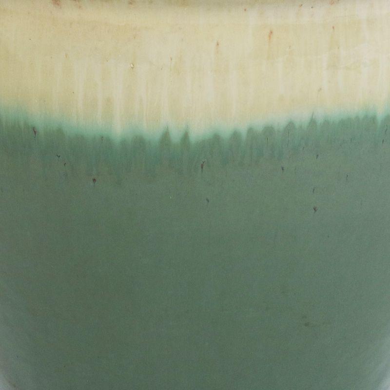 Sunnydaze Studio Outdoor/Indoor High-Fired Glazed UV- and Frost-Resistant Ceramic Planters with Drainage Holes - 11" Diameter - Seafoam - 2-Pack