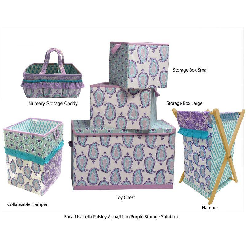 Bacati - Isabella Paisley Aqua/Lilac/Purple Laundry Hamper with Wooden Frame