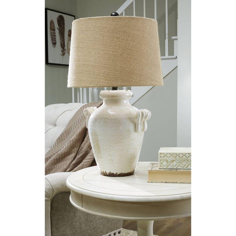 Emelda Ceramic Table Lamp Cream - Signature Design by Ashley: Glazed Finish, 3-Way Switch, UL Listed