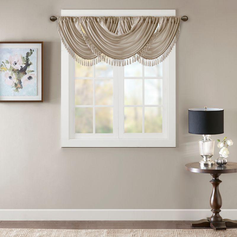 Champagne Faux Silk Waterfall Window Valance with Tassel Trim