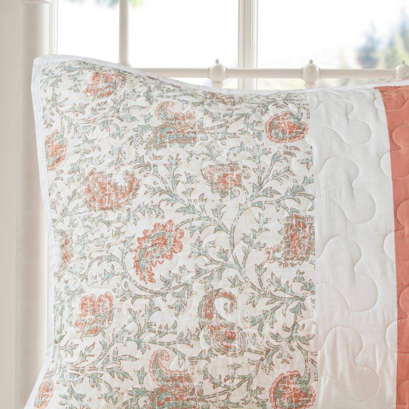 Coral Cotton King Reversible Paisley Quilt Set