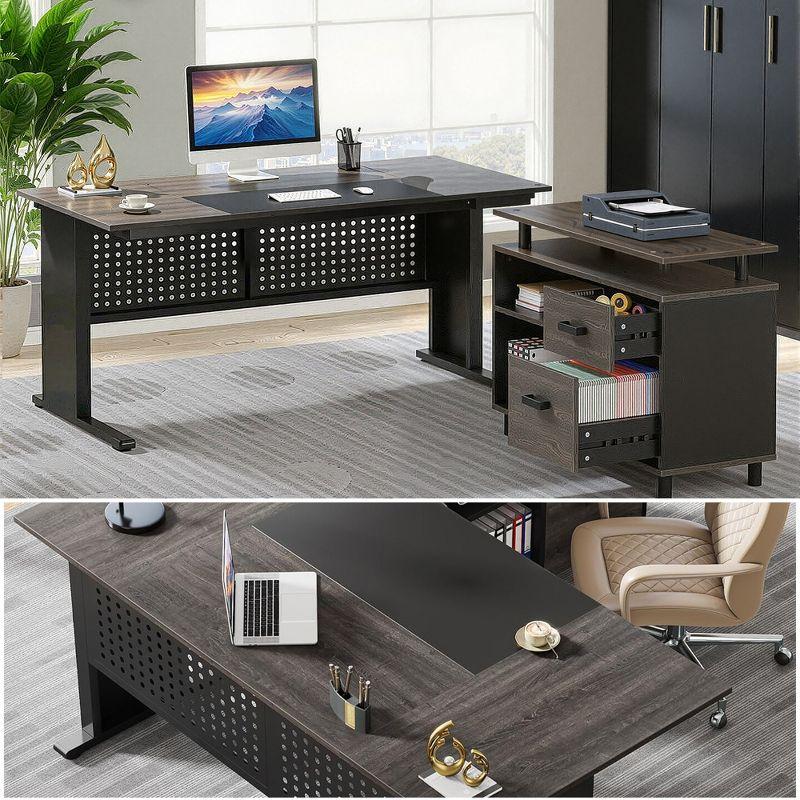 Ottovile 63'' W Executive Desk with File Cabinet for Home Office