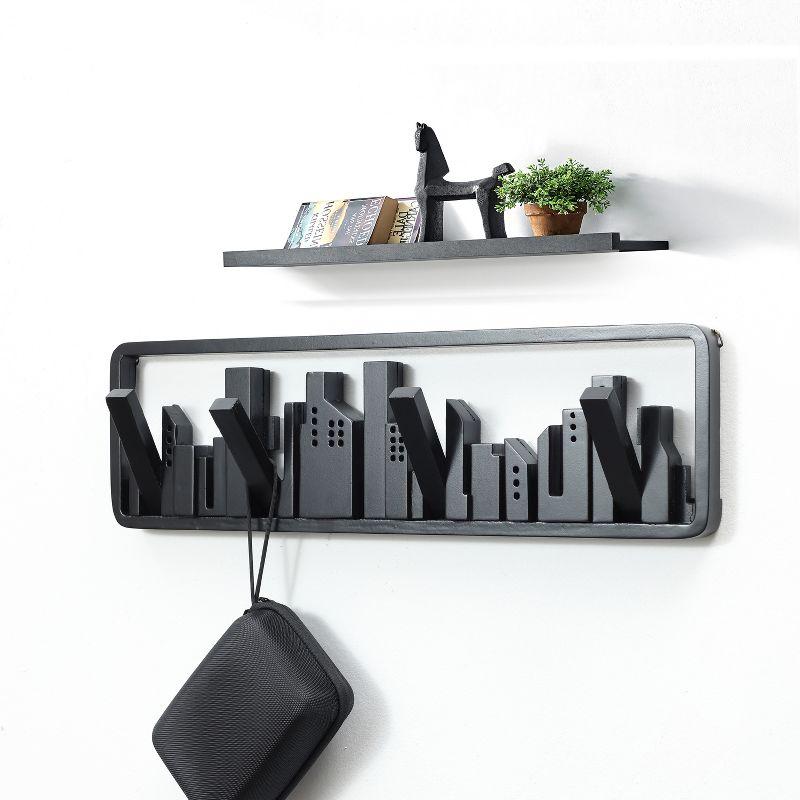 Black Fir Wood Urban Wall-Mounted Coat Rack with 4 Hooks