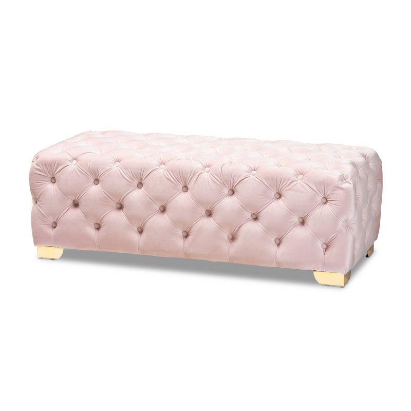 Baxton Studio Avara Velvet Button Tufted Bench Ottoman Pink: Modern Upholstered Rectangular Furniture