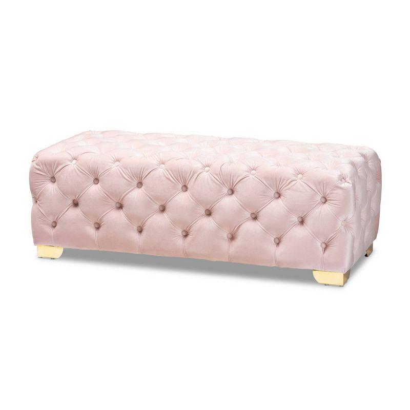 Luxurious Light Pink Velvet Tufted Ottoman with Gold Legs