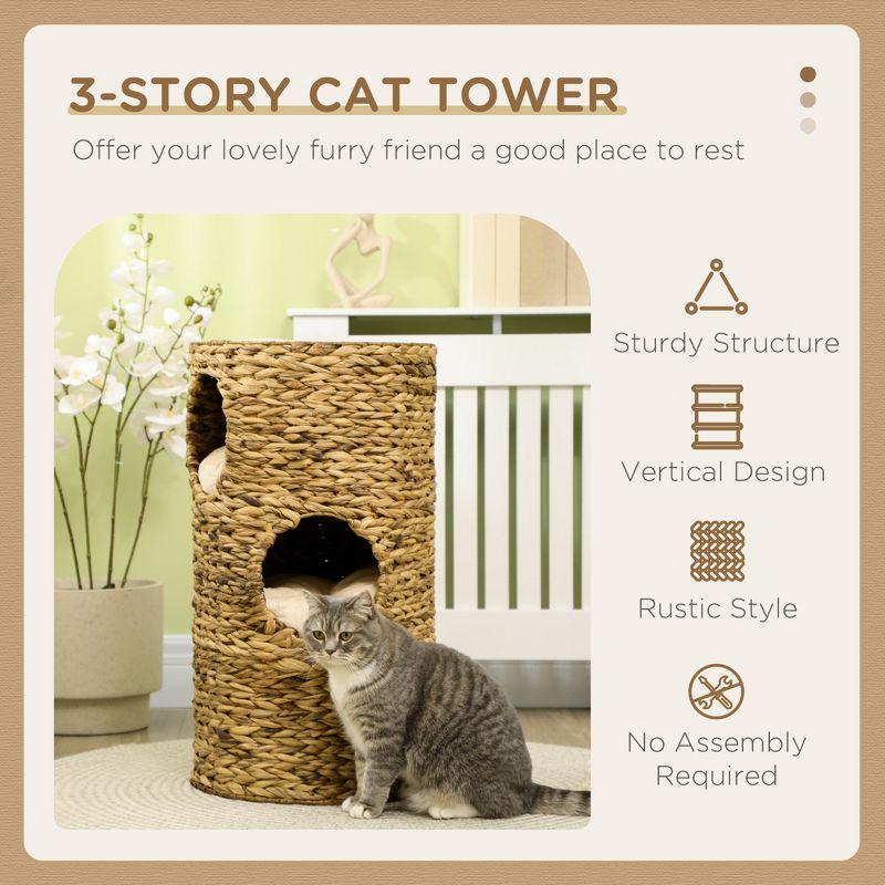 Ophelia & Co. Elevated Cat Bed With Three Hideaways & Four Soft Plush Cushions, Cat Tower With Hand-Woven Materials, Multi-Layer Raised Kitten Bed Caves