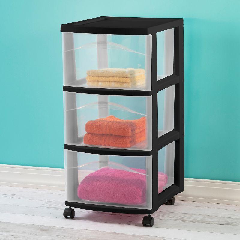 3 Drawer Medium Cart Black - Brightroom™: Plastic Storage Drawers with Casters, Portable Utility Storage, No Assembly Required