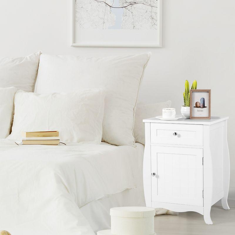 Costway Nightstand with Drawer Cabinet Curved Legs Sofa Side End Accent Table White