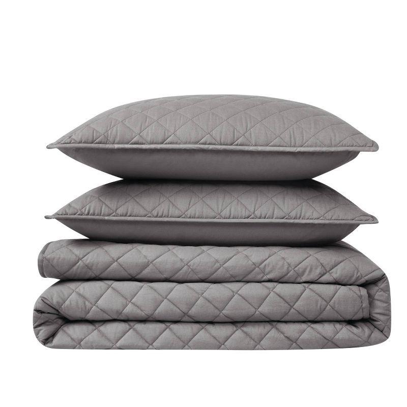 Cannon 2pc Twin/Twin Extra Long Percale Quilt Set Gray