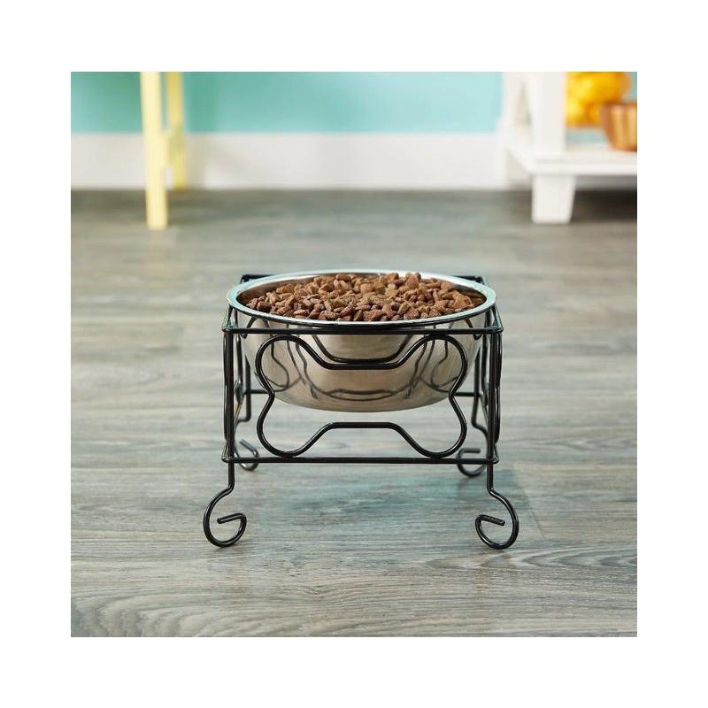 Large Elevated Wrought Iron Stand with Stainless Steel Feeder Bowl