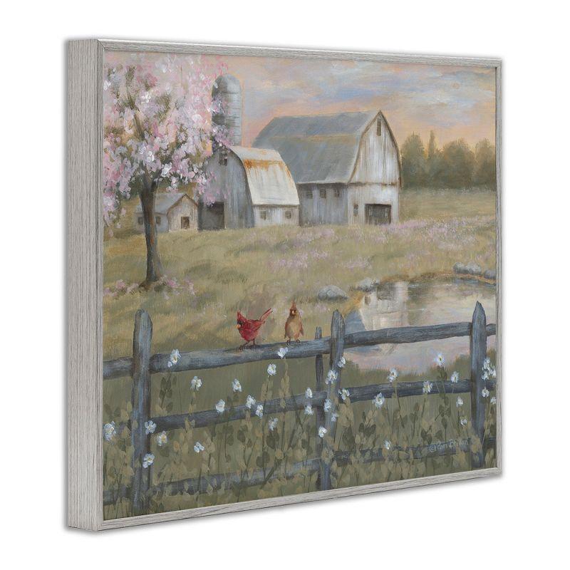 " Blossoming Trees Birds Perched Country Farm Fence " by Pam Britton Painting Print