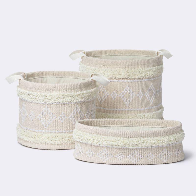 Tufted Fabric Medium Oval Storage Basket - Khaki and Cream - Cloud Island™