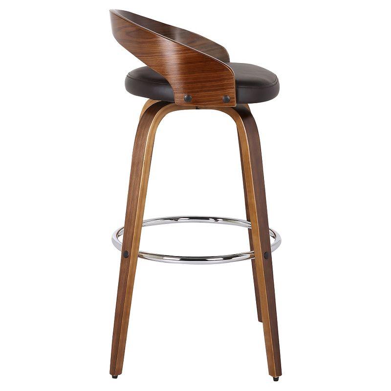 Walnut Wood Finish Swivel Counter Stool with Brown Faux Leather