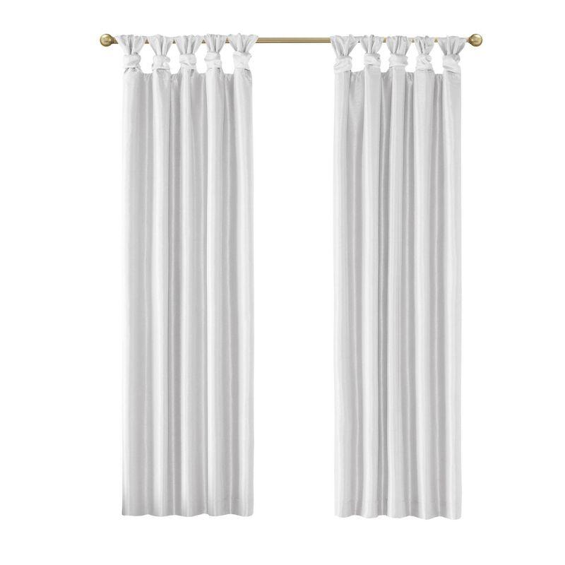 White Faux Silk Tab Top Blackout Curtain Panel