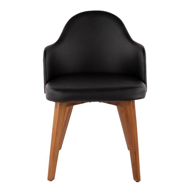 LumiSource Ahoy Dining Chair Walnut/Black/Brass: Mid-Century Modern Faux Leather with Nailhead Trim