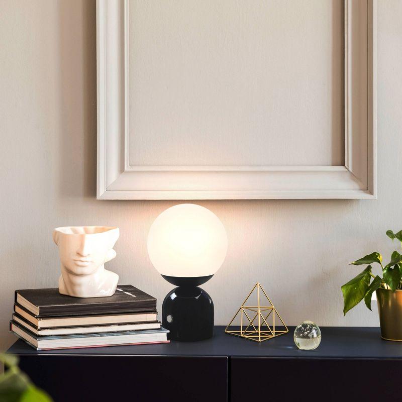 Brightech Mila 10" Modern LED Table Lamp with Black Marble Base and Frosted Globe Shade, 3-Way Dimming