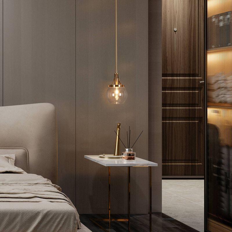 LNC Capensis 1-Light Matte Black and Polished Gold Clear Glass Globe LED Mini Indoor Kitchen Island Light: UL Listed, Adjustable Height