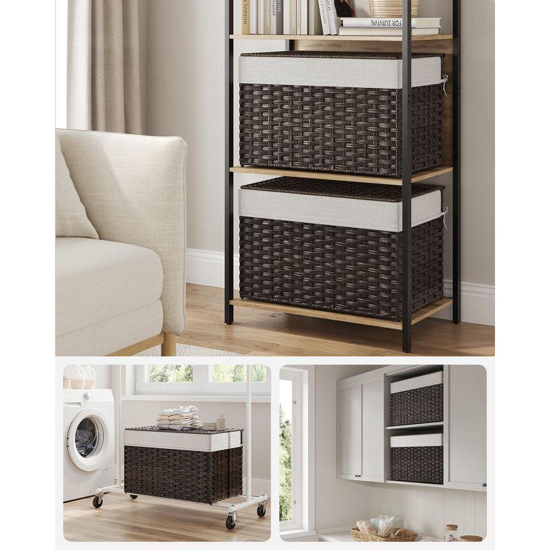 SONGMICS Storage Basket with Lid, 27.7 Gallon (105L) Storage Bin, Woven Blanket Storage Basket with Handles, Foldable, Removable Liner Brown