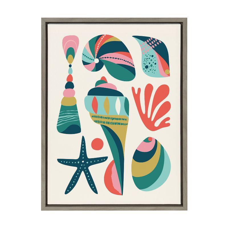 Colorful Abstract Seashells Canvas Print with Gray Frame, 18x24