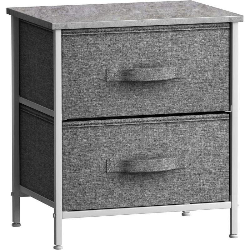 Compact Grey Fabric 2-Drawer Nightstand with Foldable Storage
