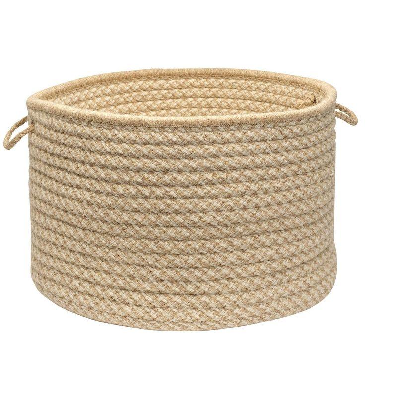 Beige Round Wool Storage Basket with Handles