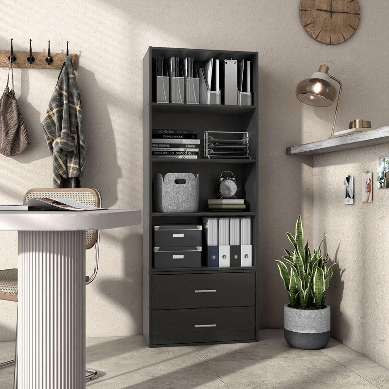 24/7 Shop At Home 47" Silkpath Modern 4 Tier Stackable and Modular Bookcase Black: Modular Organizer, MDF Wood